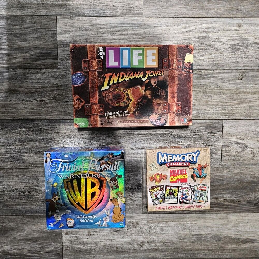 2000s 90s Y2k Vintage Board Game Bundle Lot Looney Tunes Indiana Jones Marvel